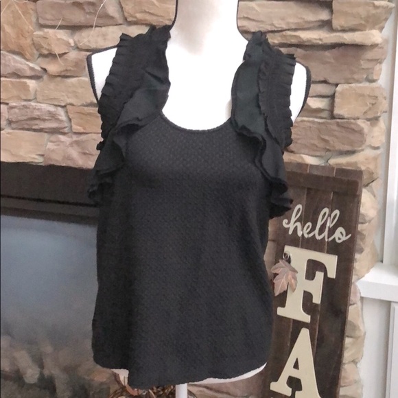 Anthropologie Tops - Anthropologie black ruffle sleeve tank size small